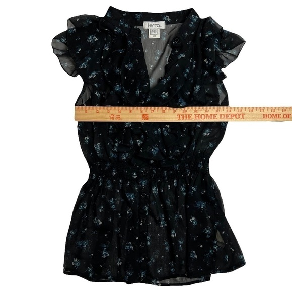 Kirra Womens Blouse Ruffle Blue Floral Button Down Sleeveless Top XS - Picture 10 of 10